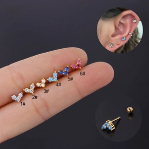 Mini Trinity Cartilage Stud Earrings Stainless Steel Post Colorful Cubic Zirconia Screw Ball Back Helix Piercing Jewelry For Women