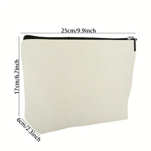 Canvas makeup bag with zipper showing dimensions 25x17x6cm on a white background