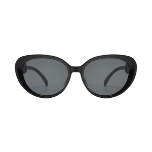 Vintage black cat eye sunglasses with dark gray lenses and a thick resin chain-style frame