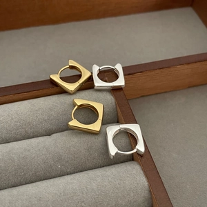 Minimalist square 925 sterling silver hoop earrings with cat ear design in gold and silver