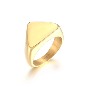 Polished 316L stainless steel gold triangle signet ring for men in minimalist style