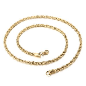 Collier chaîne corde en acier inoxydable plaqué or sous vide avec fermoir mousqueton