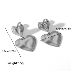 Silver 18K stainless steel earrings with layered irregular liquid metal heart design