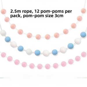 2.5m colorful pom pom garland featuring 3cm plush balls in pink, orange, blue, and white