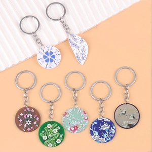 Bohemian floral acrylic keychains set with vintage blue and white flower patterns