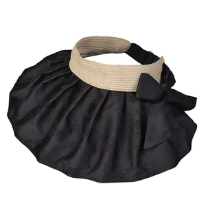 Elegant wide brim sun hat with jacquard satin bow and UV protection for women
