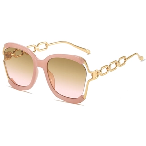 Occhiali da sole alla moda a mezza montatura con catena rosa e lenti sfumate