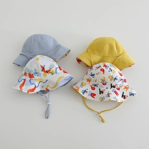 Kids reversible sun hat set with colorful graffiti prints and adjustable drawstrings