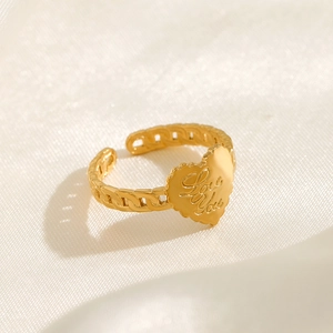 18K gold-plated adjustable heart ring with Love You engraving and chain texture