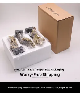 Golden Nordic sculpture set in protective foam and sturdy kraft cardboard packaging