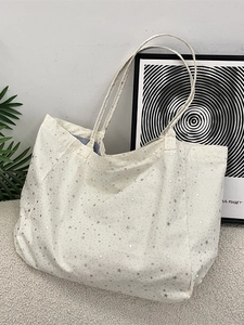 Borsa tote chic in tela con motivi a stelle argentate e grande capacità di spazio