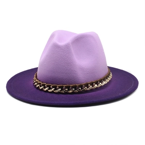 Two-tone gradient wool jazz fedora hat in purple shades with a gold chain strap decoration
