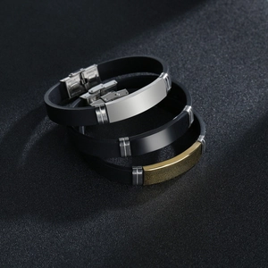 Bracelets classiques en silicone et acier inoxydable pour hommes, argent, noir et or