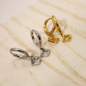 Chic 14K gold and silver hollowed-out cross star earrings with elegant hoops