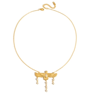 18K gold plated stainless steel eagle necklace with zircon stone and tassel pendant