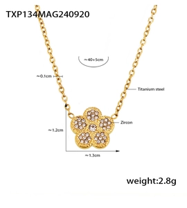 Detail view of titanium steel flower necklace with zircon dimensions and specifications