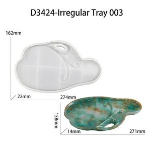Detailed dimensions of irregular resin tray silicone mold and finished green gold craft