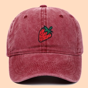 Baseball Cap Washed Cotton Strawberry Embroidery Sun Protection Outdoor Casual Adjustable Retro Style