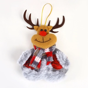 Christmas reindeer hanging ornament with red scarf and plush details on white background
