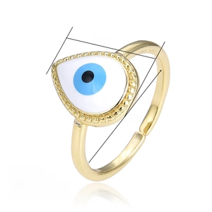 Detailed dimensions of blue enamel evil eye open ring with 18k gold plating