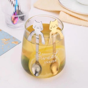 Creative 304 stainless steel cat-shaped hanging coffee spoons in silver and gold colors