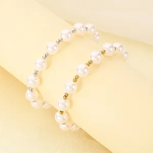 Elegant White Glass Artificial Pearl Bracelet For Women With Stainless Steel Spacers Adjustable Extension Chain Minimalist Jewelry Gift