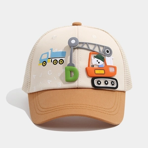 Kids Baseball Cap Cartoon Construction Vehicle 3D Silicone Truck Breathable Mesh Sun Protection Hat Toddler Boys Outdoor