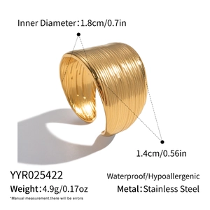 Detail view of gold stainless steel ring dimensions with textured finish measurements