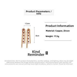 Detailed size specifications of 18k gold plated tassel earrings with zircon gemstones