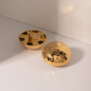 Elegant gold round earrings with hammered texture and secure large earring backs