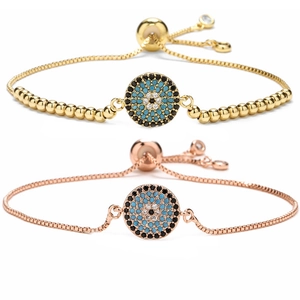 Evil Eye Hamsa Hand Bracelet Copper Micro Inlaid Zircon Adjustable Slider Chain Jewelry For Women