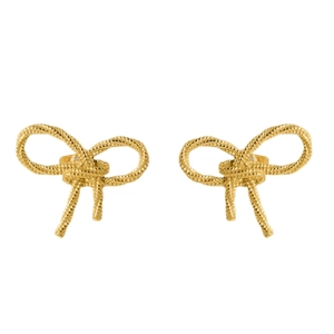 Exquisite 18K gold-plated stainless steel bow knot stud earrings with woven texture
