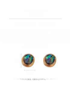 Detailed size chart of vintage oval earrings with 18K gold plating and mother of pearl