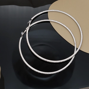 Exaggerated 10cm silver oversized hoop earrings with sparkling rhinestones for women