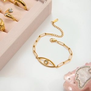 Bracciale occhio del diavolo in acciaio inossidabile placcato oro 18K con catena clip