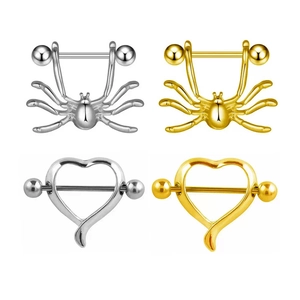 Spider Heart Nipple Rings Stainless Steel Barbell Piercing Jewelry Gothic Punk Accessories For Women