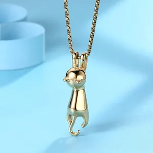 Minimalist Cat Pendant Necklace Polished Stainless Steel Hanging Animal Jewelry Gift For Women Men
