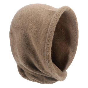 Women's winter knit hooded scarf in light brown faux cashmere with warm tube design