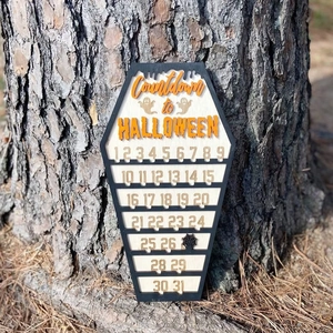 Coffin Halloween Countdown Calendar Wooden Desktop Ornament Spooky Skeleton Decor Seasonal Party Supplies
