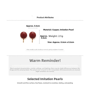 Detailed size chart and weight specifications for these elegant red pearl clip-on earrings