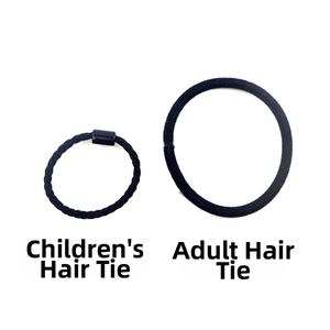 Comparison of black elastic hair ties in child and adult sizes with high-stretch texture