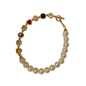 Bracelet en perles plaqué or 18 carats avec pierres de zircon colorées et gemmes de cœur