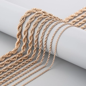 Polished rose gold stainless steel twist chain necklaces in various thicknesses