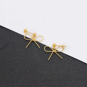 Minimalist gold-plated metal bow earrings with a modern sleek design for women