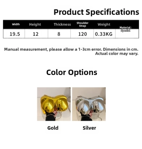 Detailed size specifications for the acrylic bra-shaped evening clutch bag