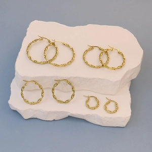 Stainless Steel Gold Plated Twist Rope Hoop Earrings Retro Minimalist Geometric Style For Women Hypoallergenic