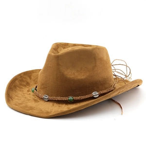 Cappello fedora vintage in pelle scamosciata marrone con fascia in rilievo turchese