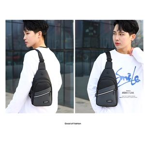 Men's sleek two-tone business chest bag with adjustable strap and headphone port