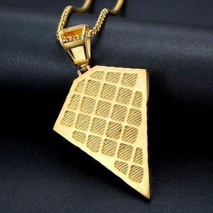Hiphop gold plated titanium steel Jesus cross necklace with sparkling diamonds and grid texture