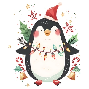 Christmas penguin wall sticker with colorful lights and bells for festive home decoration